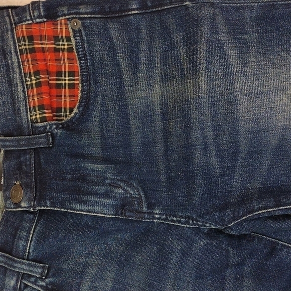 Current/Elliot Blue Dark Wash Mid Rise Plaid Detail Straight Leg Denim Jean - Picture 5 of 14